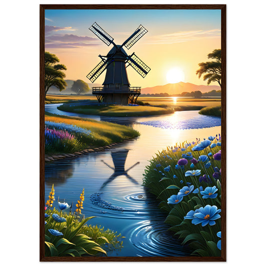 Windmill and River Flowing