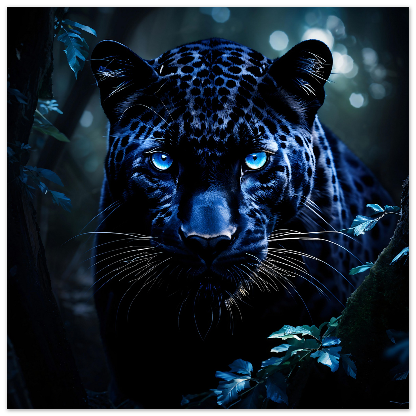 Panther in Forest Peering Out from Bush 