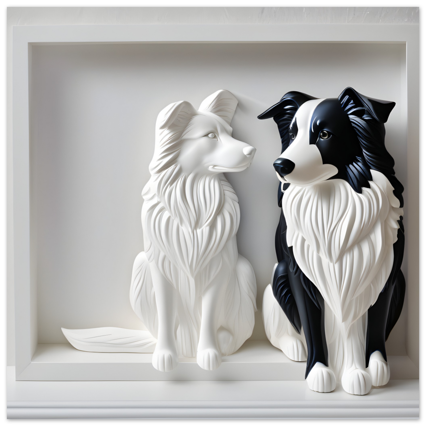 Abstract of White Border collie and black boarder collie 