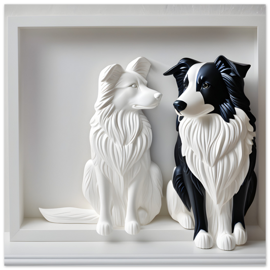 Abstract of White Border collie and black boarder collie 