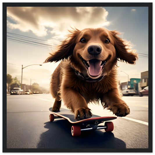 Dog having fun on a skateboard