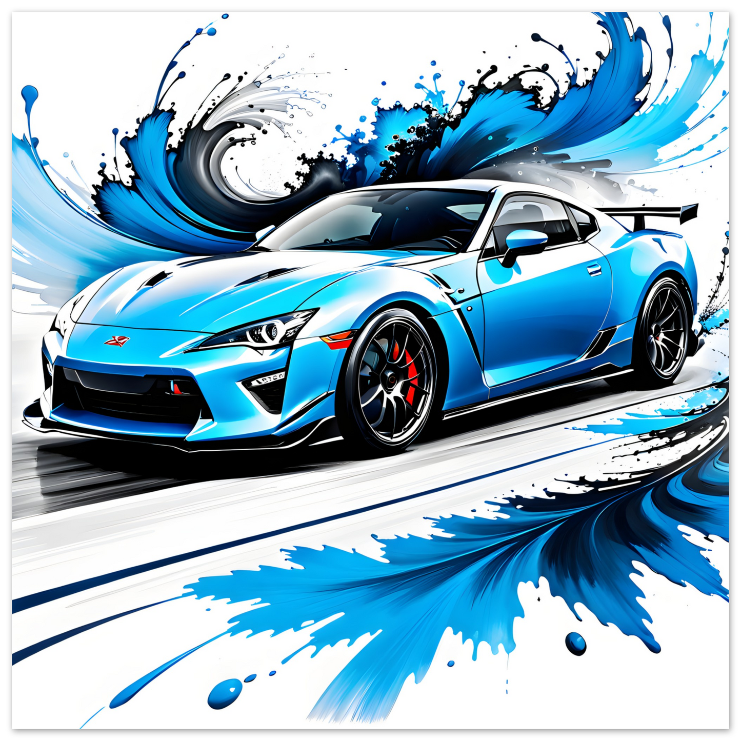 Blue Sports Car in Motion