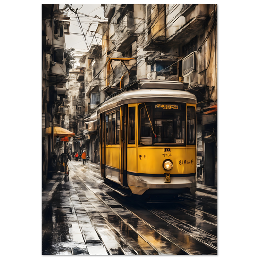 Yellow Tram Poster in Narrow Street
