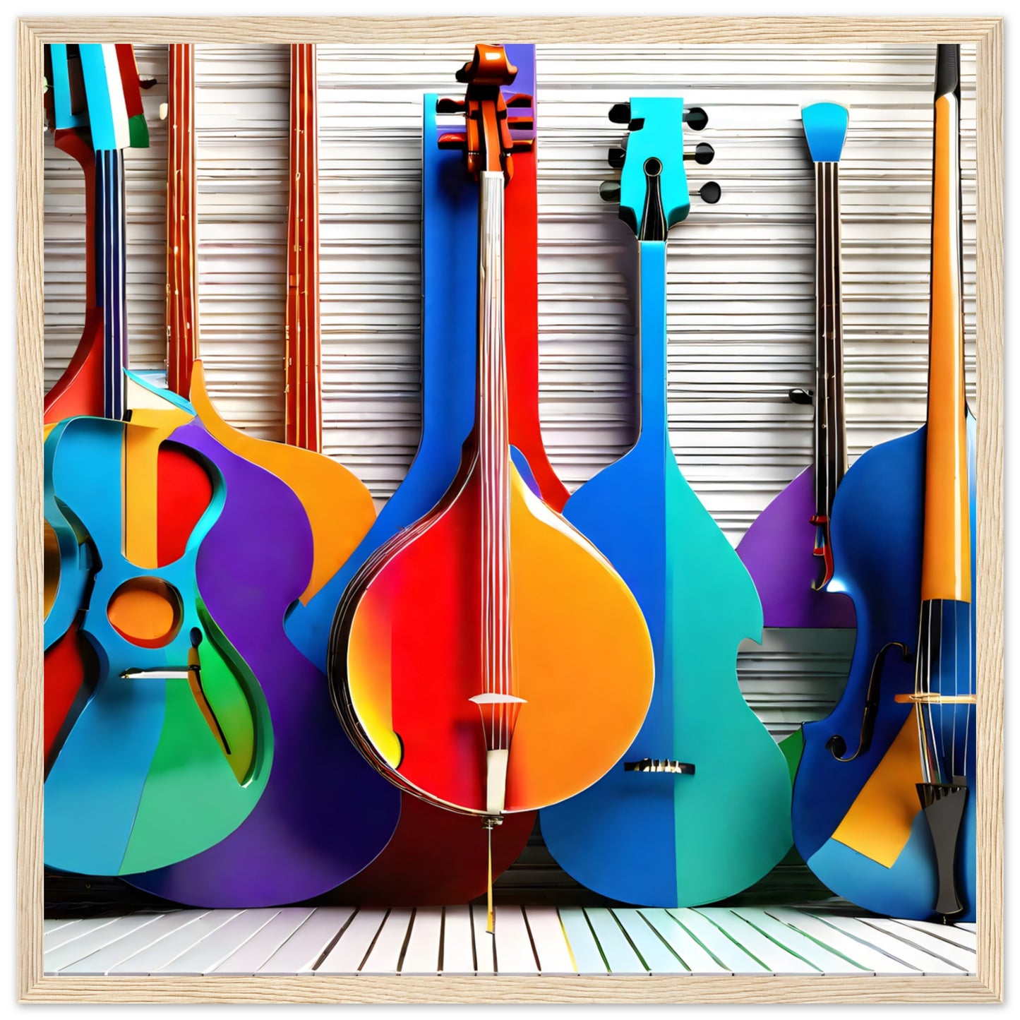 Colourful Guitars on Wall. 