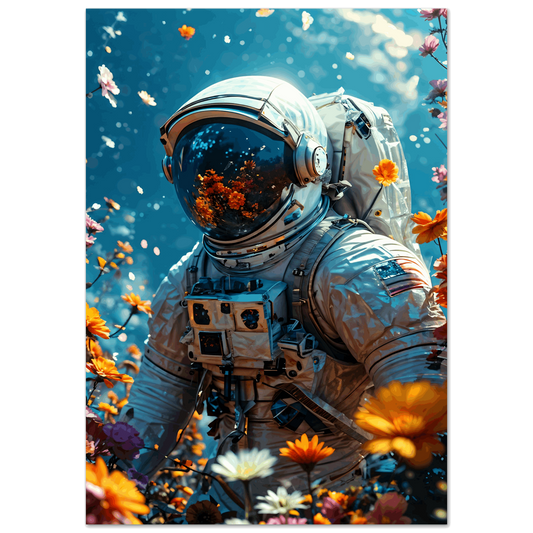 Astronaut on Planet with Beautiful Flowers all Around
